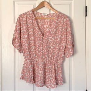 Breezy Floral Pink Blouse Top Sienna Sky L
